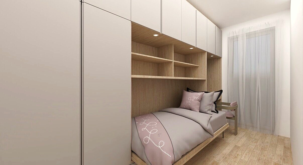 Design rendering of the same wall with the bed folded down